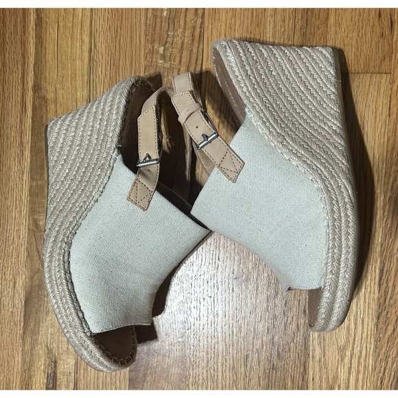 TOMS Women's Monica Wedge Sandal Cream Taupe Natural Hemp Leather Heel Size‎ 9.5 - Picture 2 of 5